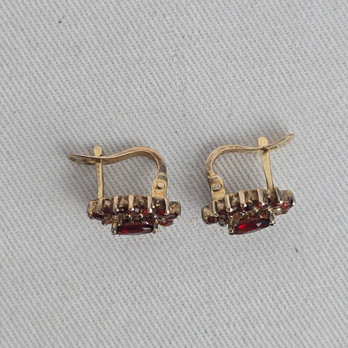 Vintage Garnet-Red Faceted Marquise Cluster Drop Earrings