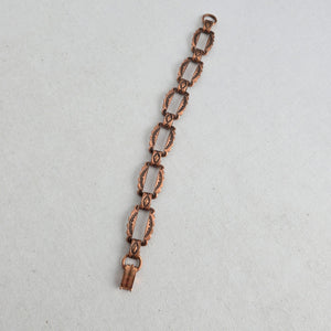 Mid-Century Copper Panel Bracelet – Boho Western Stamped Openwork Links