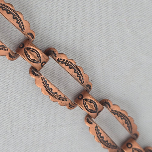 Mid-Century Copper Panel Bracelet – Boho Western Stamped Openwork Links