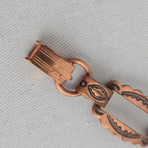 Mid-Century Copper Panel Bracelet – Boho Western Stamped Openwork Links