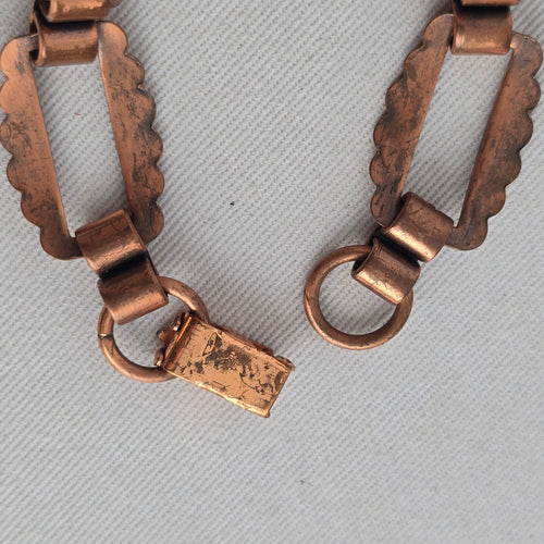 Mid-Century Copper Panel Bracelet – Boho Western Stamped Openwork Links