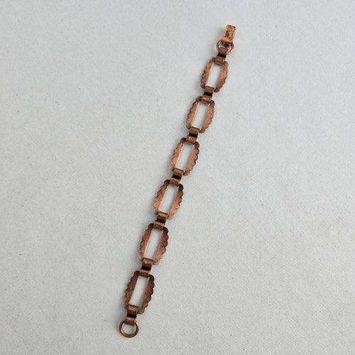 Mid-Century Copper Panel Bracelet – Boho Western Stamped Openwork Links