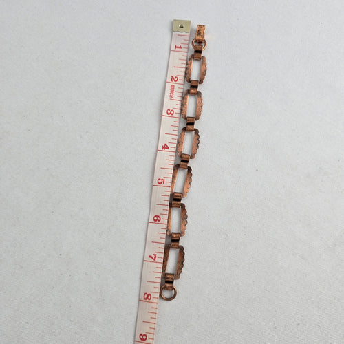 Mid-Century Copper Panel Bracelet – Boho Western Stamped Openwork Links