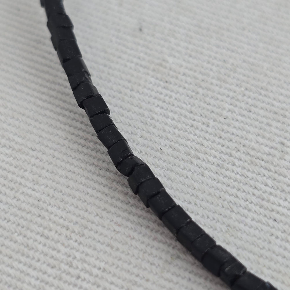 Vintage Black Beaded Necklace with Smoky Faceted Glass Pendant & Brass Tone Accents