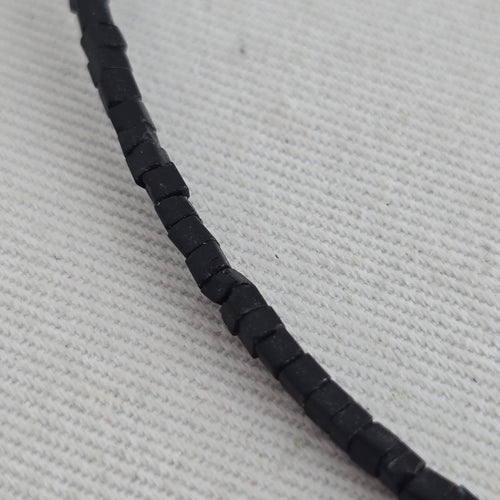 Vintage Black Beaded Necklace with Smoky Faceted Glass Pendant & Brass Tone Accents