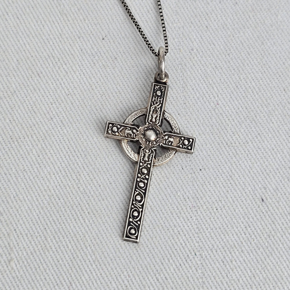 Hallmarked Sterling Silver Celtic Cross Necklace on 925 Box Chain
