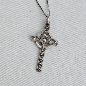 Hallmarked Sterling Silver Celtic Cross Necklace on 925 Box Chain