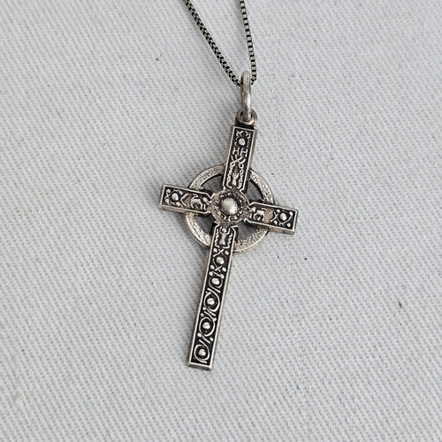 Hallmarked Sterling Silver Celtic Cross Necklace on 925 Box Chain