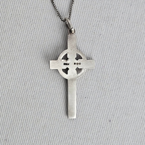 Hallmarked Sterling Silver Celtic Cross Necklace on 925 Box Chain