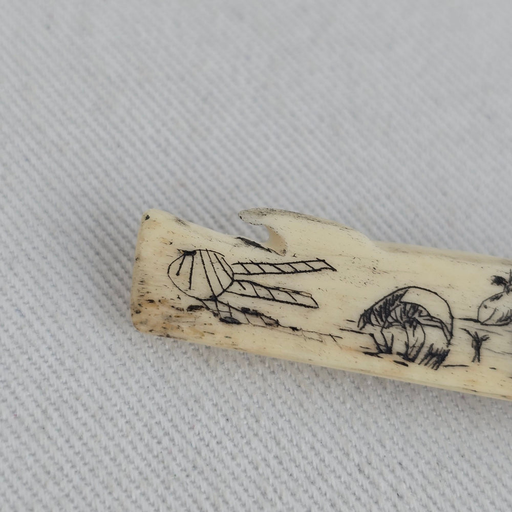 Vintage Scrimshaw Style Ivory-Tone Etched Brooch Pin Scottish Motif