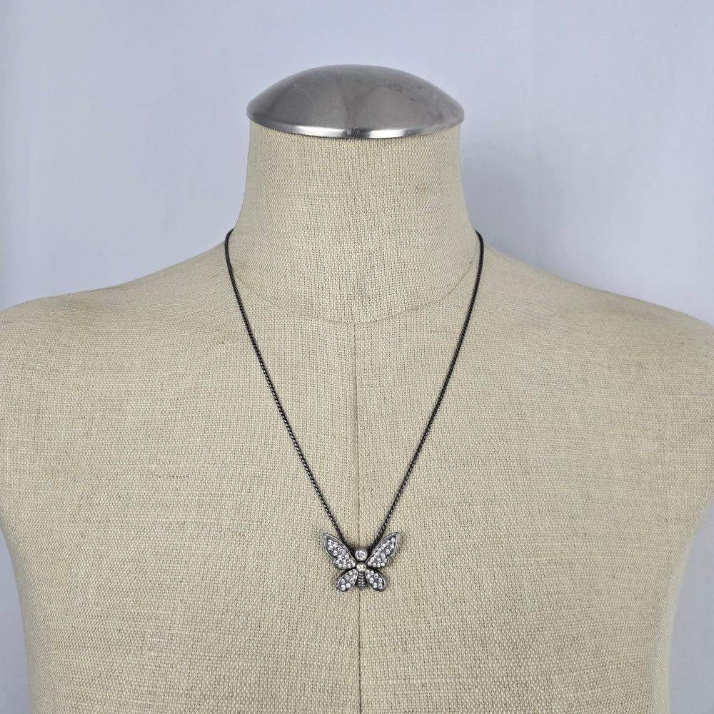 Brighton Silver Plated Pavé Crystal Butterfly Slide Pendant Necklace