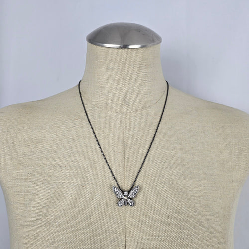 Brighton Silver Plated Pavé Crystal Butterfly Slide Pendant Necklace