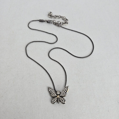 Brighton Silver Plated Pavé Crystal Butterfly Slide Pendant Necklace