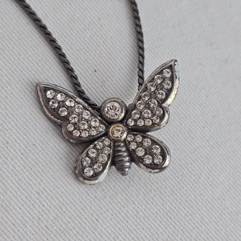 Brighton Silver Plated Pavé Crystal Butterfly Slide Pendant Necklace