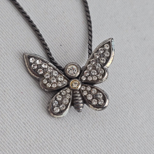 Brighton Silver Plated Pavé Crystal Butterfly Slide Pendant Necklace