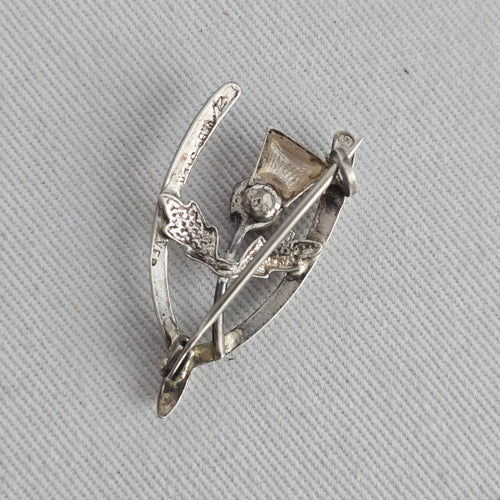 Vintage Sterling Silver Scottish Thistle Wishbone Brooch – Amber Citrine Glass