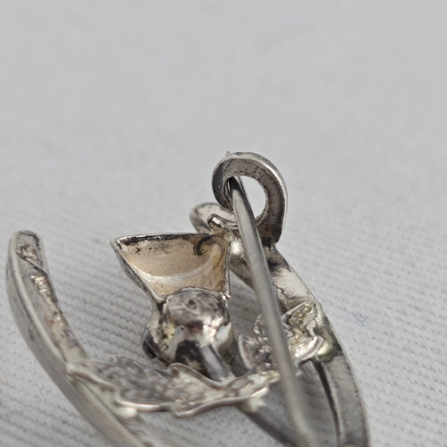 Vintage Sterling Silver Scottish Thistle Wishbone Brooch – Amber Citrine Glass