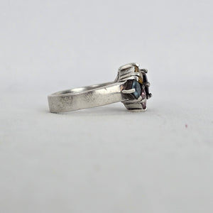 925 Sterling Silver Multi-Color Princess Cut Gemstone Cluster Ring