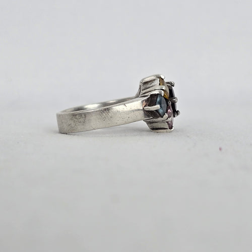 925 Sterling Silver Multi-Color Princess Cut Gemstone Cluster Ring