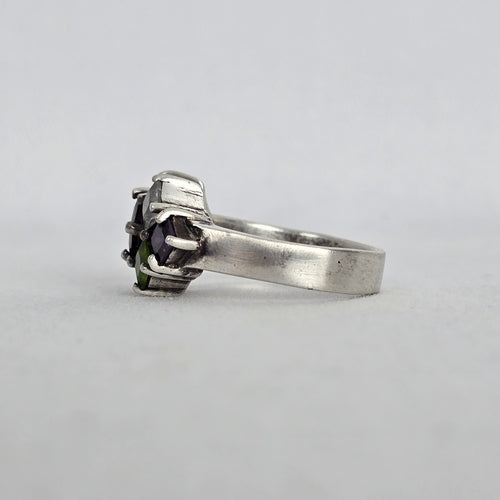 925 Sterling Silver Multi-Color Princess Cut Gemstone Cluster Ring