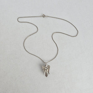 Vintage Silver-Tone Angel Pendant Necklace with Faux Pearl Accent