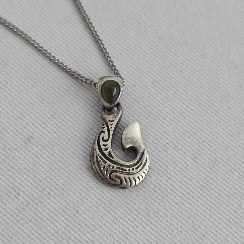Vintage 925 Sterling Silver Fish Hook Pendant Necklace
