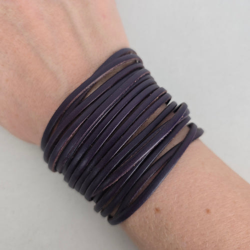 Purple Leather Multi-Strand Cuff Bracelet Snap Closure