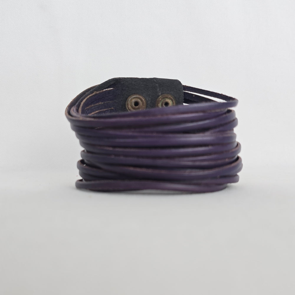 Purple Leather Multi-Strand Cuff Bracelet Snap Closure
