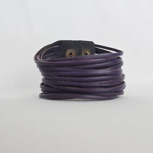 Purple Leather Multi-Strand Cuff Bracelet Snap Closure