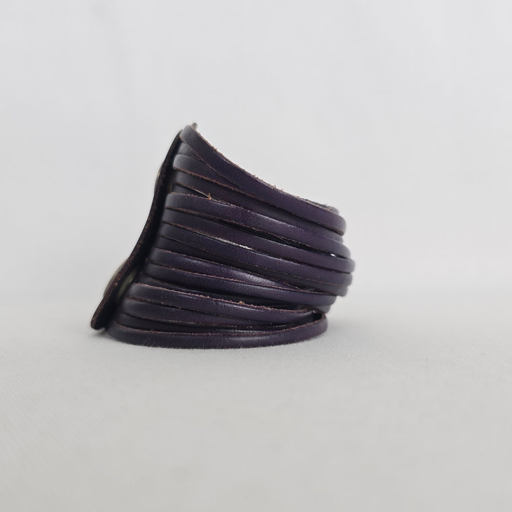 Purple Leather Multi-Strand Cuff Bracelet Snap Closure