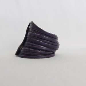 Purple Leather Multi-Strand Cuff Bracelet Snap Closure