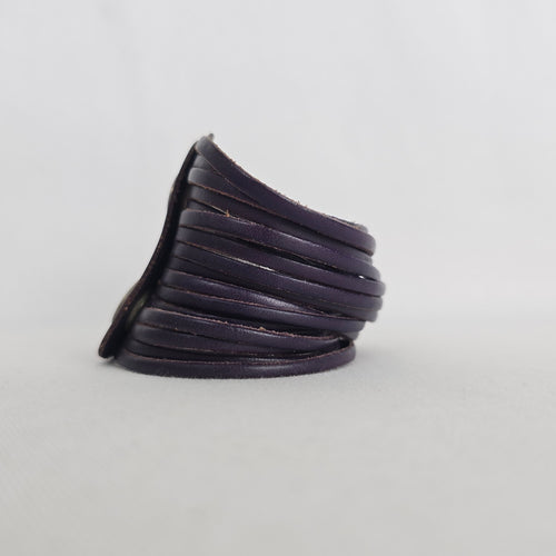 Purple Leather Multi-Strand Cuff Bracelet Snap Closure
