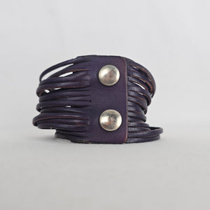 Purple Leather Multi-Strand Cuff Bracelet Snap Closure