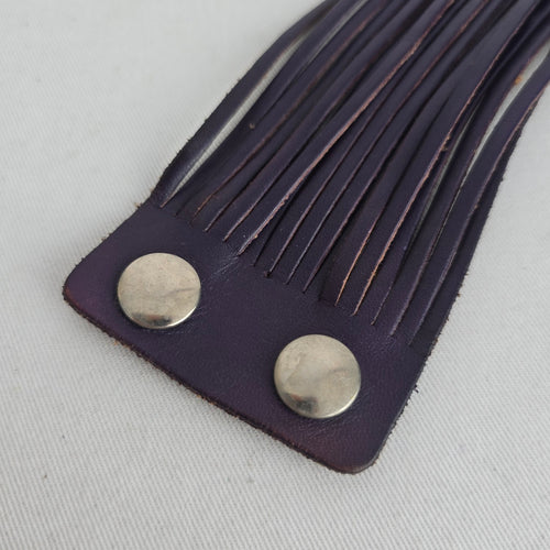 Purple Leather Multi-Strand Cuff Bracelet Snap Closure