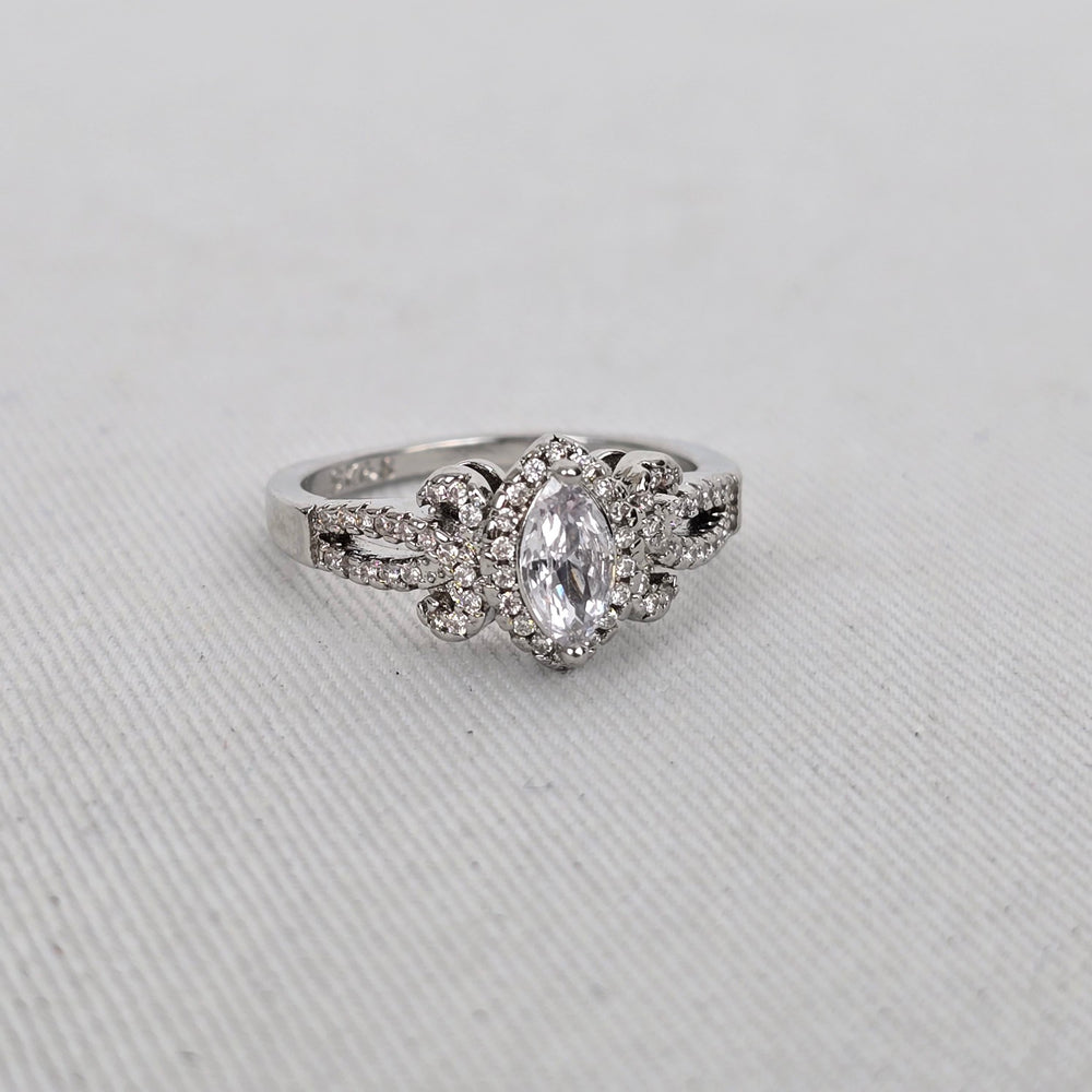 Silver Marquise Cut Halo Statement Ring Size 8