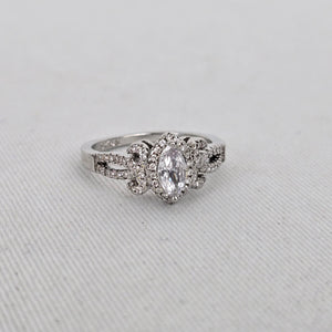 Silver Marquise Cut Halo Statement Ring Size 8