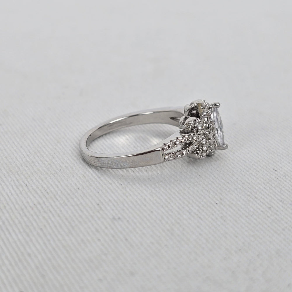Silver Marquise Cut Halo Statement Ring Size 8