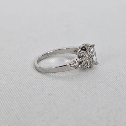 Silver Marquise Cut Halo Statement Ring Size 8