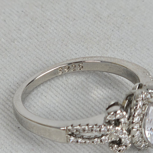 Silver Marquise Cut Halo Statement Ring Size 8