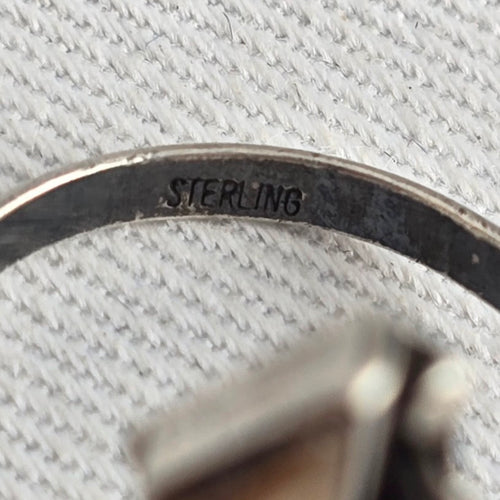 Vintage Sterling Silver Navajo Cream Stone Geometric Statement Ring Size 5.5