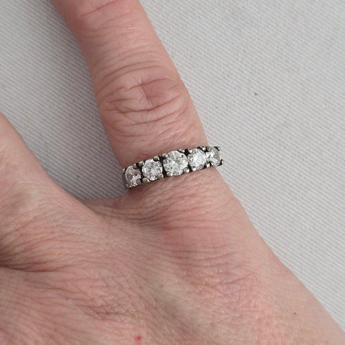 Vintage Sterling Silver Five Stone Band Ring Size 6