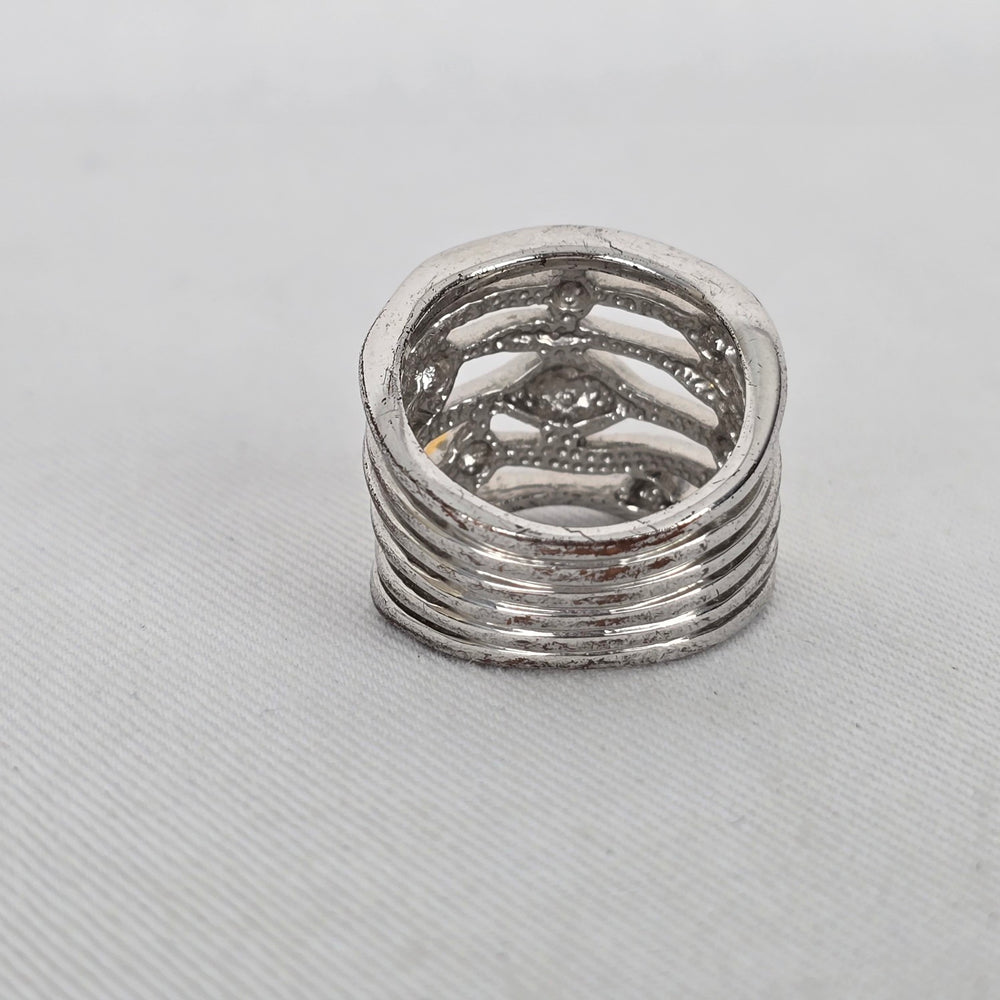 Two-Tone Silver & Gold Wide Statement Ring Layered Wave Design