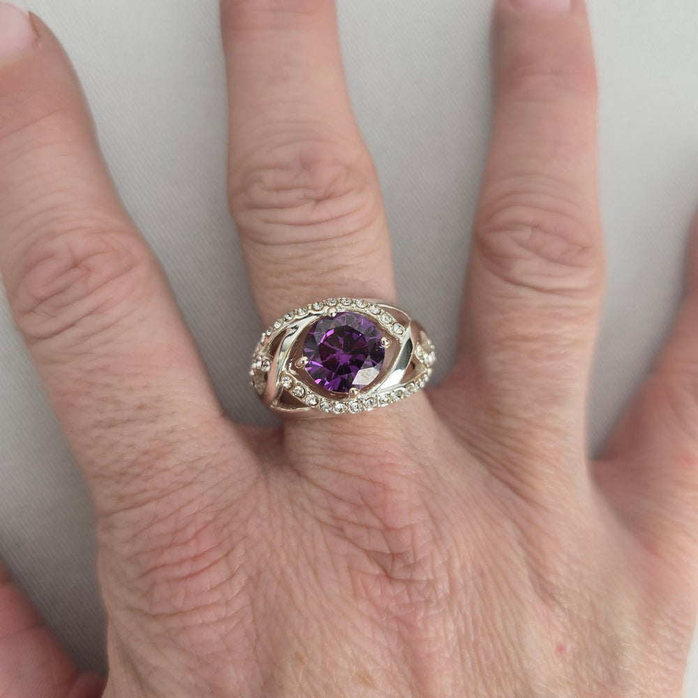 Vintage Silver Purple Stone Halo Ring Size 10