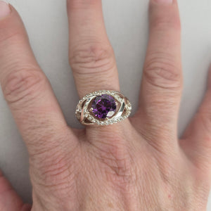 Vintage Silver Purple Stone Halo Ring Size 10