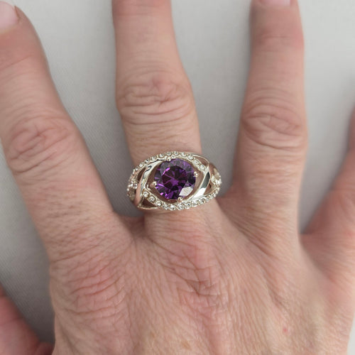 Vintage Silver Purple Stone Halo Ring Size 10