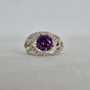 Vintage Silver Purple Stone Halo Ring Size 10