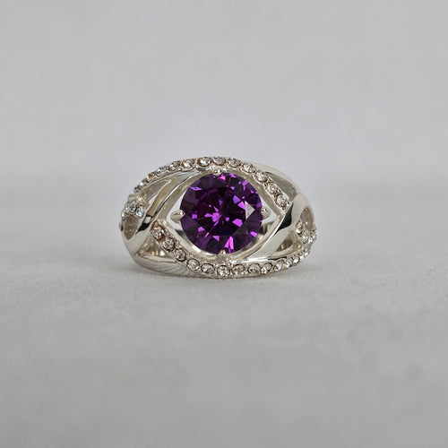 Vintage Silver Purple Stone Halo Ring Size 10