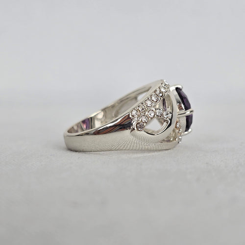 Vintage Silver Purple Stone Halo Ring Size 10