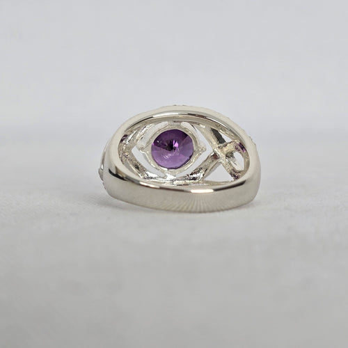Vintage Silver Purple Stone Halo Ring Size 10