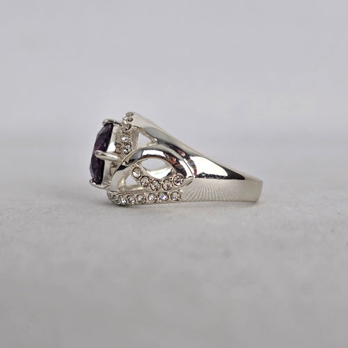 Vintage Silver Purple Stone Halo Ring Size 10
